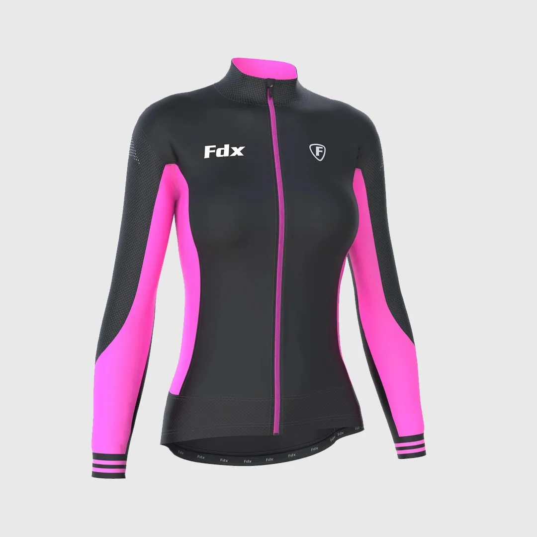 Fdx Women's Set Thermodream Thermal Long Sleeve Cycling Jersey & Bib Tights - Pink