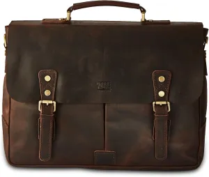 Full Crazy Horse Leather Briefcase Tote Vintage Buckle Strap Messenger Bag 15.6 inch Laptop Tablet Shoulder Bag