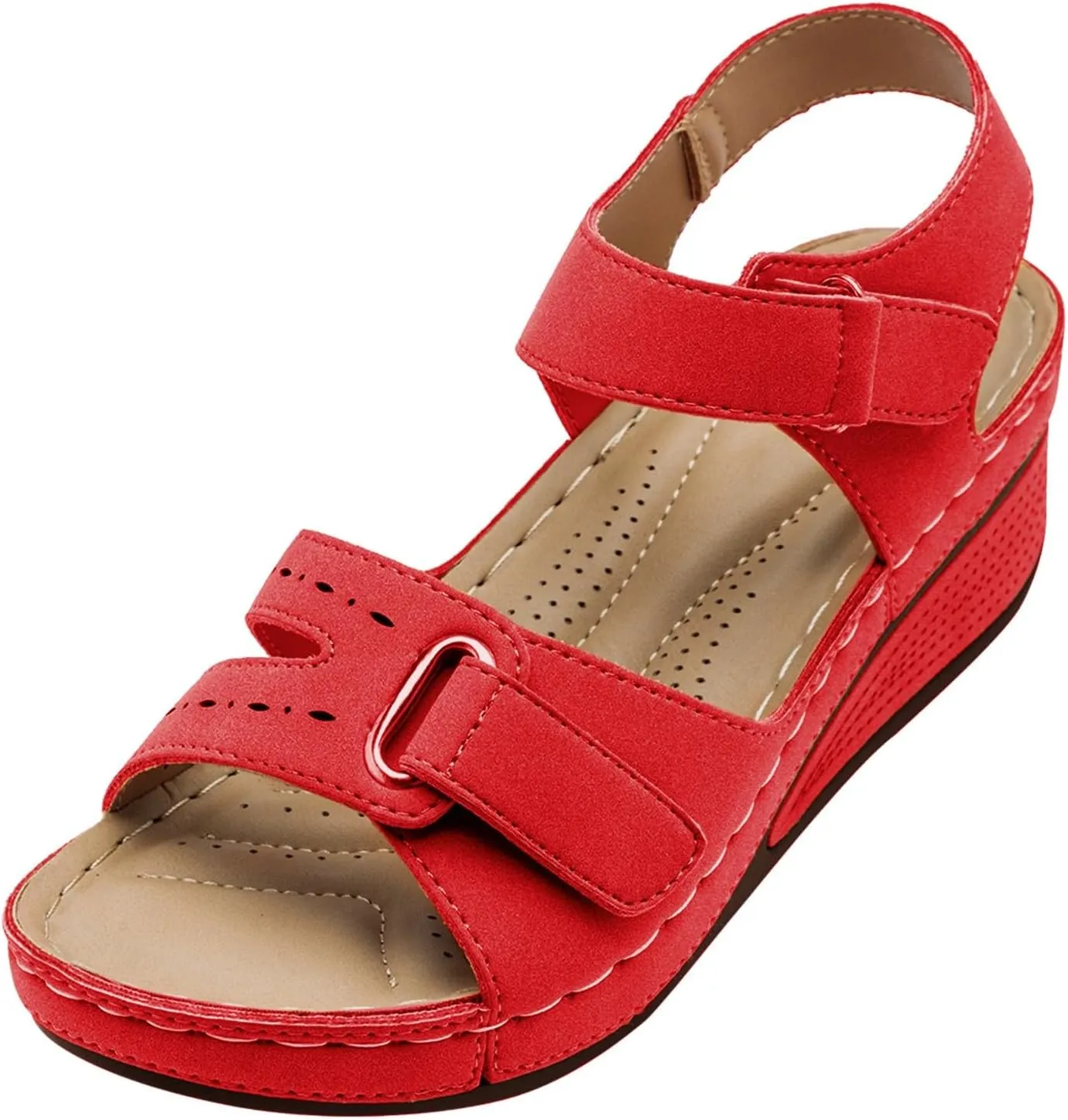 Generic Orthopedic Sandals for Women Summer Dressy Flat 2024 Open Toe Ankle Strap Espadrilles Sandals Casual Sandals, 7.5, Red