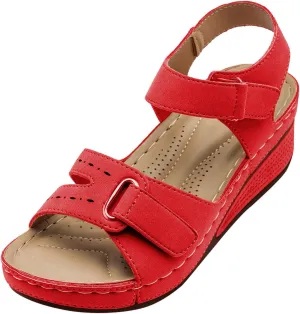 Generic Orthopedic Sandals for Women Summer Dressy Flat 2024 Open Toe Ankle Strap Espadrilles Sandals Casual Sandals, 7.5, Red