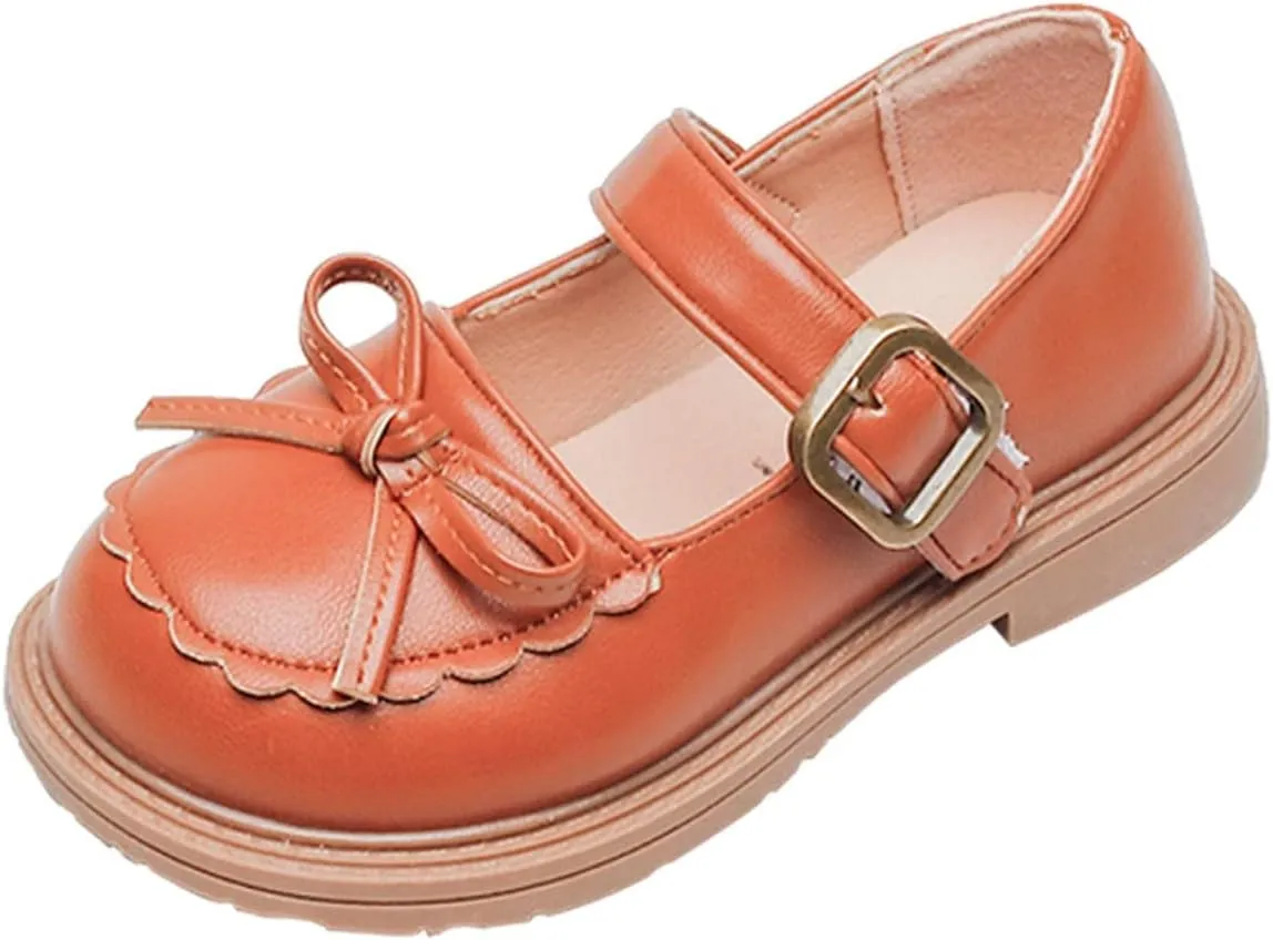 Girls Leather Bow Design Soft Round Toe Princess Dress Flat Shoes(Toddler/Little Kid/Big Baby Girl Sandals 3-6