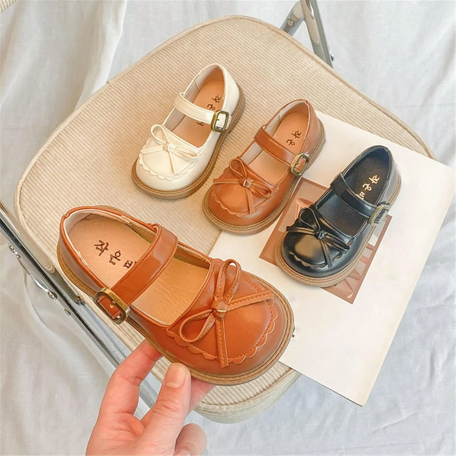 Girls Leather Bow Design Soft Round Toe Princess Dress Flat Shoes(Toddler/Little Kid/Big Baby Girl Sandals 3-6