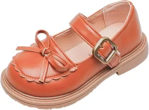 Girls Leather Bow Design Soft Round Toe Princess Dress Flat Shoes(Toddler/Little Kid/Big Baby Girl Sandals 3-6