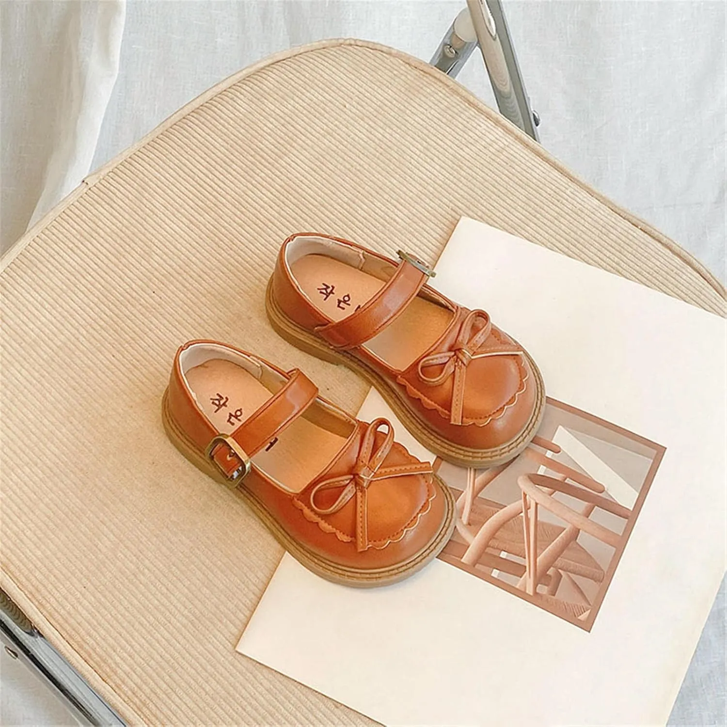 Girls Leather Bow Design Soft Round Toe Princess Dress Flat Shoes(Toddler/Little Kid/Big Baby Girl Sandals 3-6