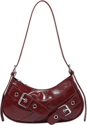GORGLITTER Women's Buckle Shoulder Bag Y2k Leather Handbags Purse Purse PU Leather Clutch Handbag