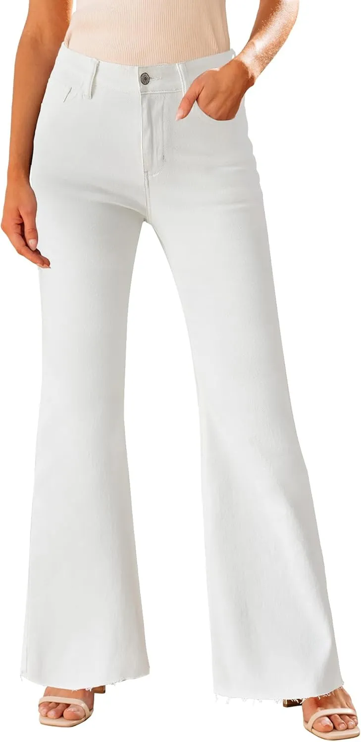 GRAPENT Wide Leg Jeans for Women Trendy High Waisted Flare Stretchy Bell Bottom Denim Pants Baggy Raw Hem Trouser Jeans