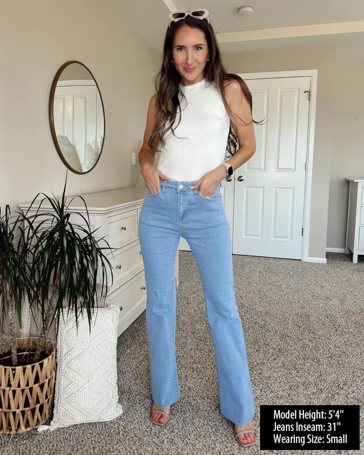 GRAPENT Wide Leg Jeans for Women Trendy High Waisted Flare Stretchy Bell Bottom Denim Pants Baggy Raw Hem Trouser Jeans