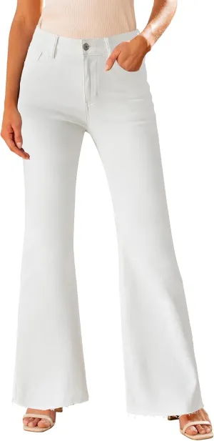 GRAPENT Wide Leg Jeans for Women Trendy High Waisted Flare Stretchy Bell Bottom Denim Pants Baggy Raw Hem Trouser Jeans