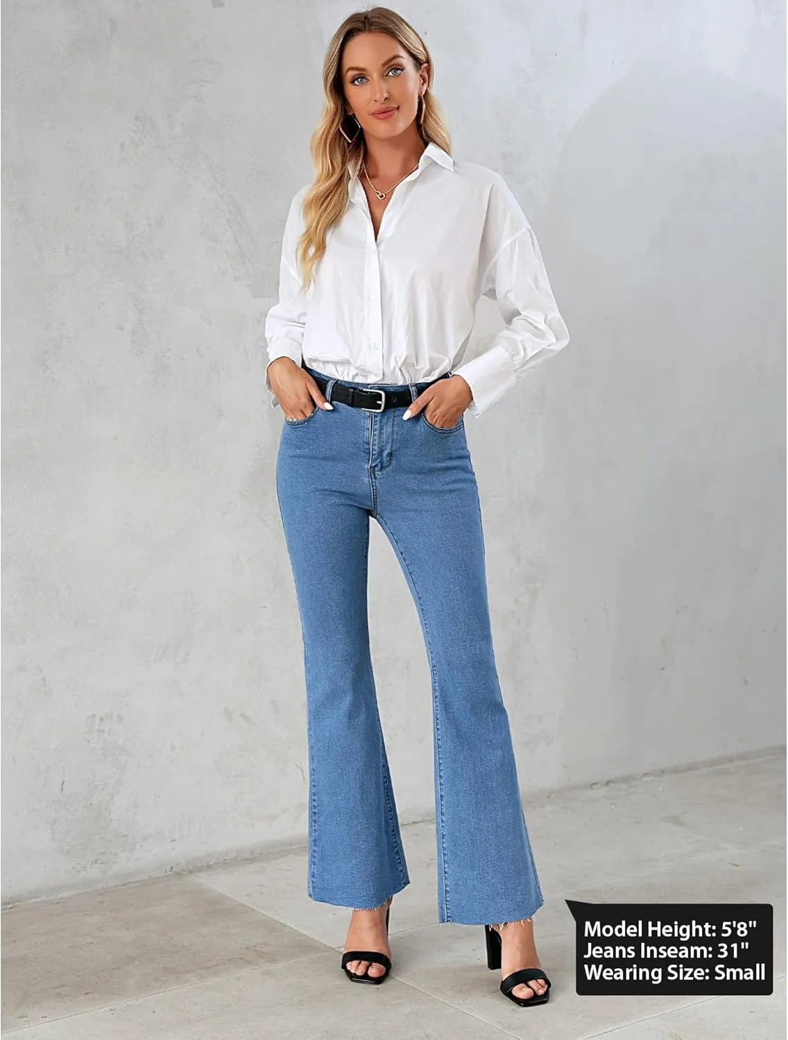 GRAPENT Wide Leg Jeans for Women Trendy High Waisted Flare Stretchy Bell Bottom Denim Pants Baggy Raw Hem Trouser Jeans