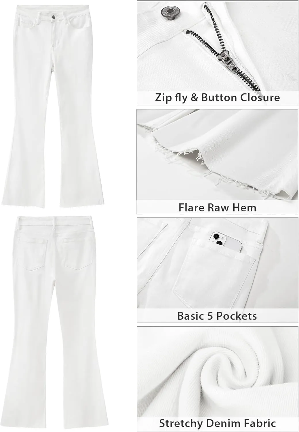 GRAPENT Wide Leg Jeans for Women Trendy High Waisted Flare Stretchy Bell Bottom Denim Pants Baggy Raw Hem Trouser Jeans