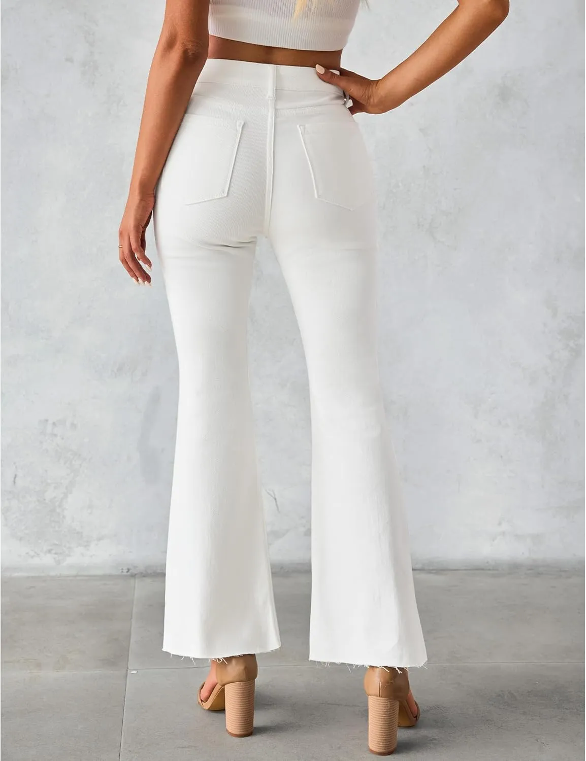 GRAPENT Wide Leg Jeans for Women Trendy High Waisted Flare Stretchy Bell Bottom Denim Pants Baggy Raw Hem Trouser Jeans