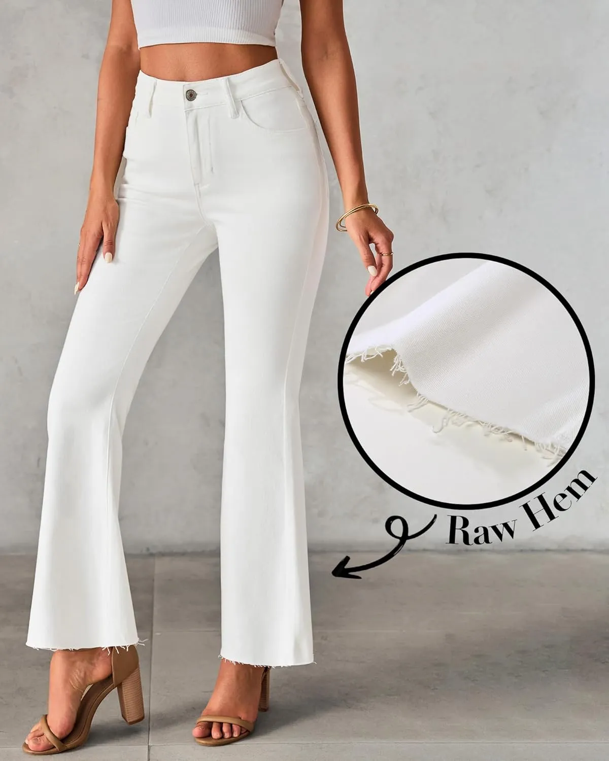 GRAPENT Wide Leg Jeans for Women Trendy High Waisted Flare Stretchy Bell Bottom Denim Pants Baggy Raw Hem Trouser Jeans