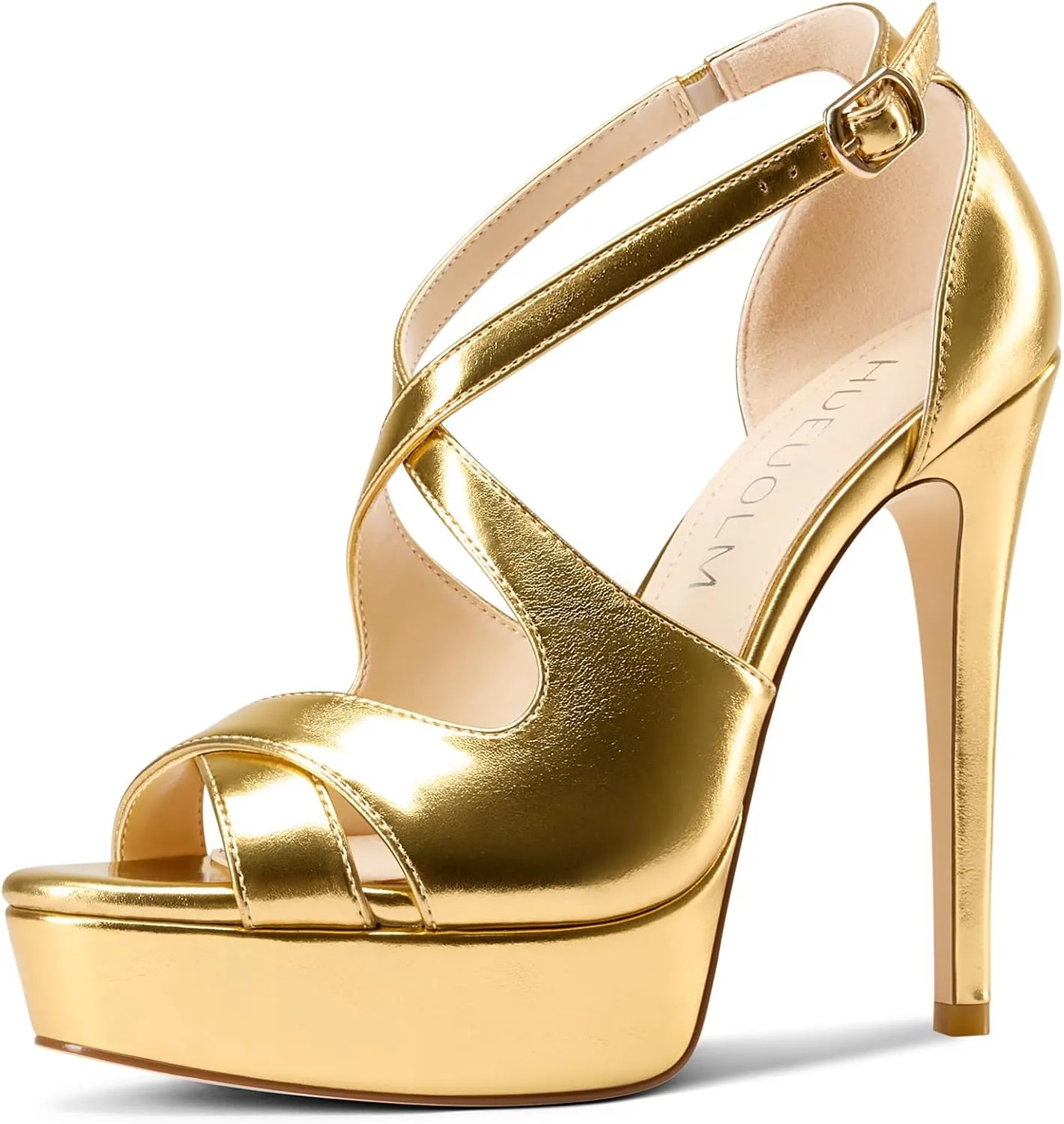 HDEUOLM Women Stiletto High Platform Heel Peep Open Toe Sandals Ankle Strap Wedding Dress 4.7 Inches Heels