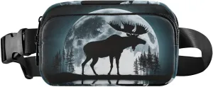 Illustrations Moose Moon Fanny Pack Waist Pack Water Resistant Extendable Buckle Strap Crossbody Purse Travel Pouch for Running Hiking Training 85.31.6 inches
