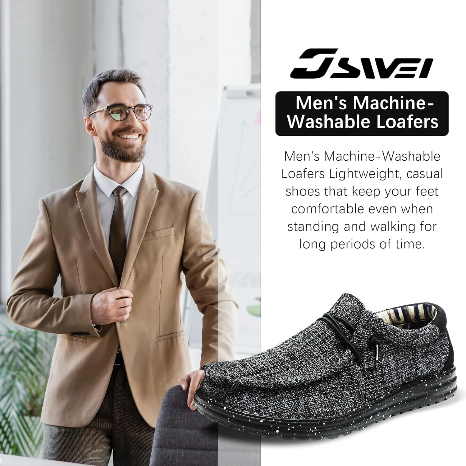 JSWEI Men's Machine-Washable Lace Up Loafers Casual Slip-On Shoes Lightweight Comfortable Soft Sole WalkingTraveling, Beach, Gifts for Men Shoes Loafers Stretch