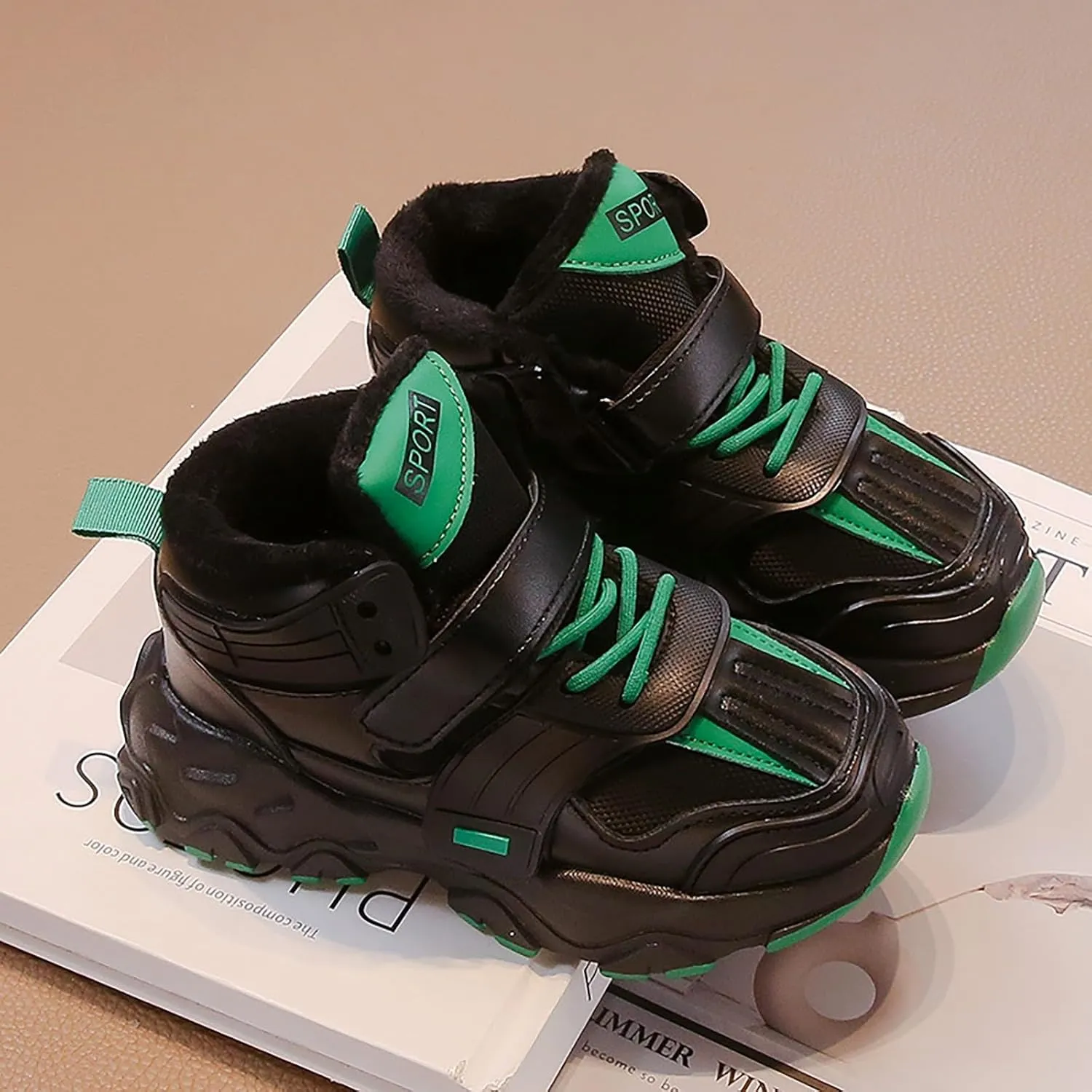 Kids Open Toe Snow Sport Shoes Boys Girls Fuzzy Lined Chunky Sole Sneakers Winter Outdoor Warm Comfy Booties Fashion