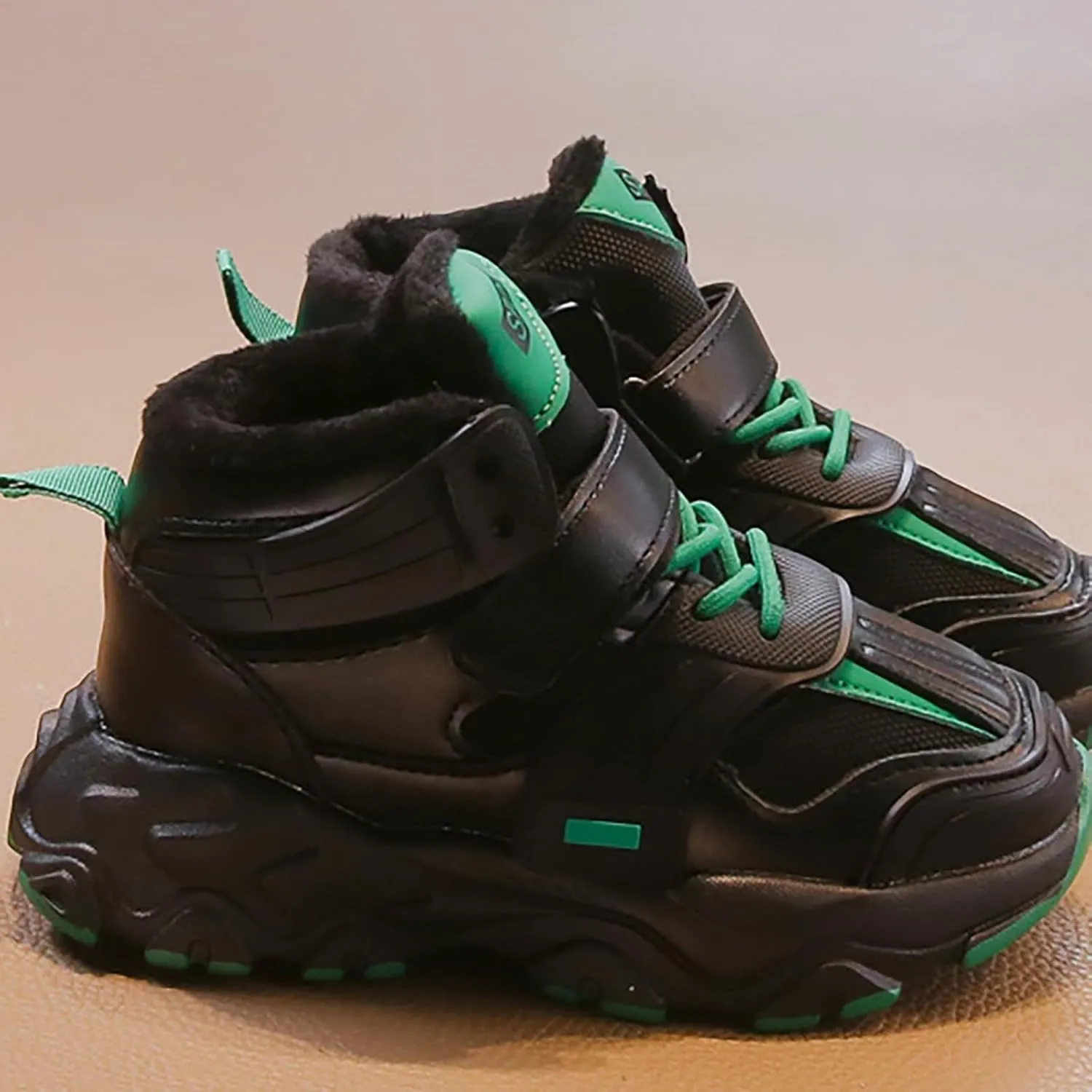 Kids Open Toe Snow Sport Shoes Boys Girls Fuzzy Lined Chunky Sole Sneakers Winter Outdoor Warm Comfy Booties Fashion