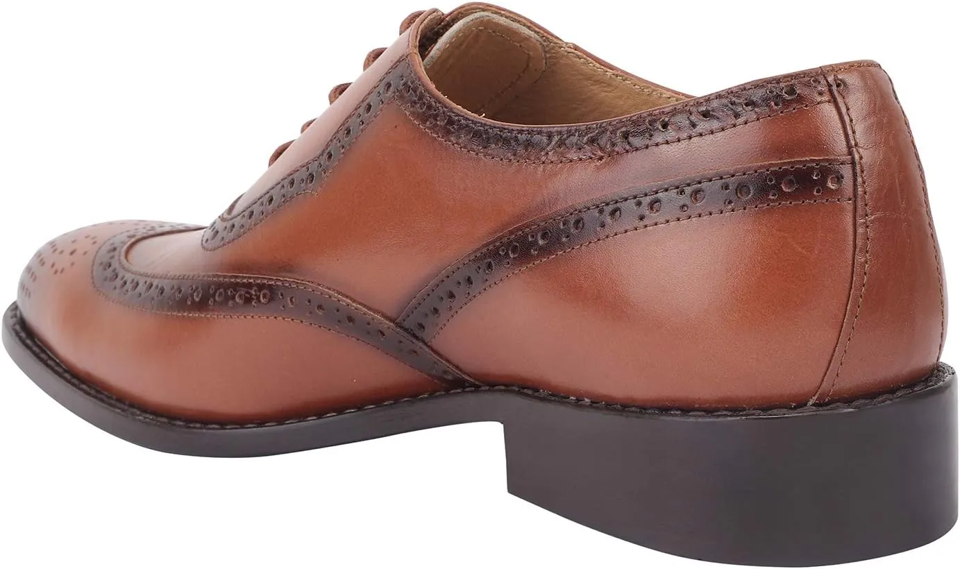 LIBERTYZENO Mens Genuine Leather Adults Wingtip Lace Up Oxford Dress Shoes for Prom Graduation