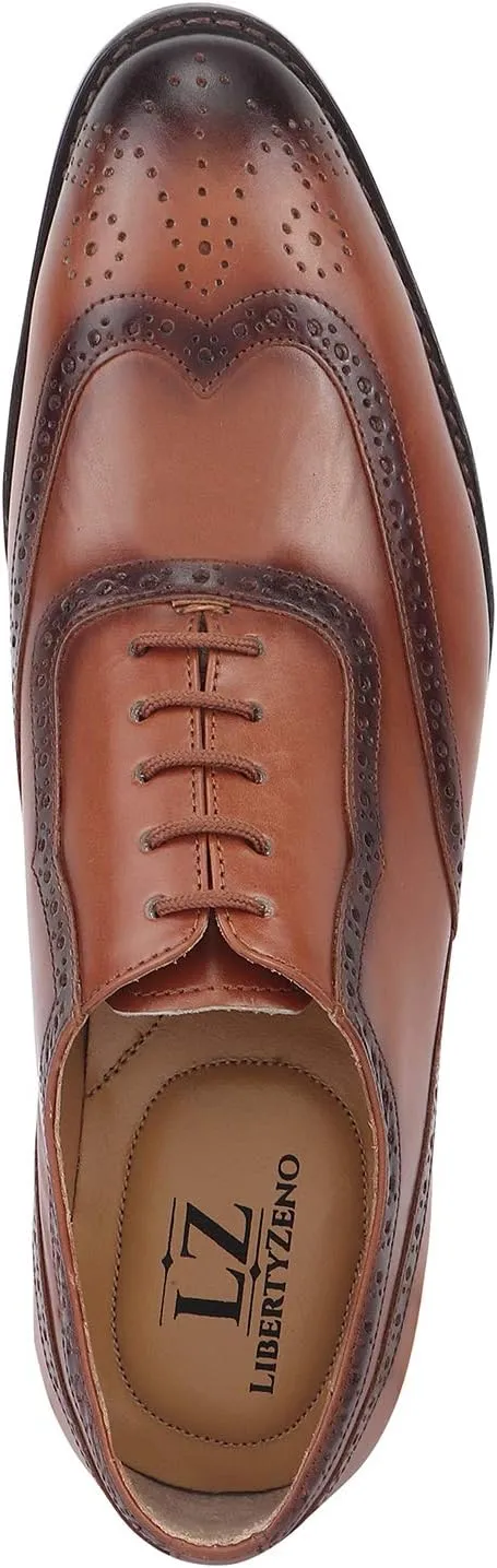 LIBERTYZENO Mens Genuine Leather Adults Wingtip Lace Up Oxford Dress Shoes for Prom Graduation
