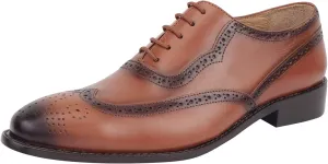 LIBERTYZENO Mens Genuine Leather Adults Wingtip Lace Up Oxford Dress Shoes for Prom Graduation