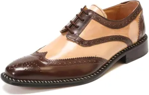 LIBERTYZENO Mens Genuine Leather Adults Wingtip Lace Up Oxford Dress Shoes for Prom Graduation