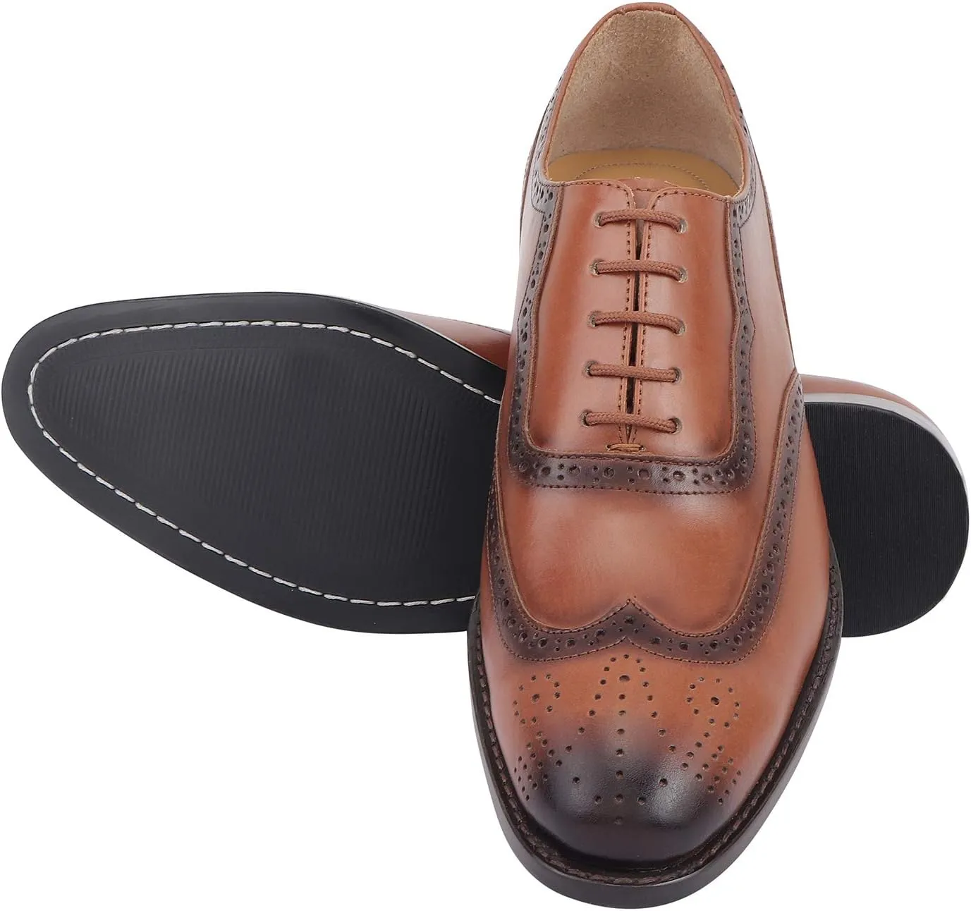 LIBERTYZENO Mens Genuine Leather Adults Wingtip Lace Up Oxford Dress Shoes for Prom Graduation