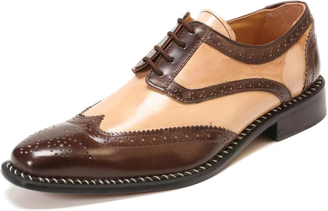 LIBERTYZENO Mens Genuine Leather Adults Wingtip Lace Up Oxford Dress Shoes for Prom Graduation