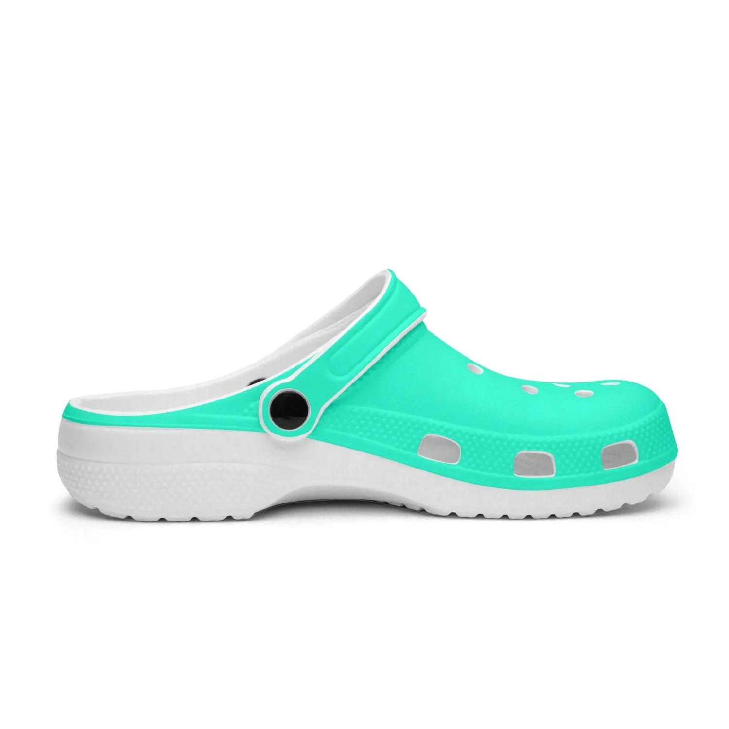 Light Teal Blue Unisex Clogs, Best Solid Blue Color Unisex Classic Lightweight Best Sandals For Men or Women