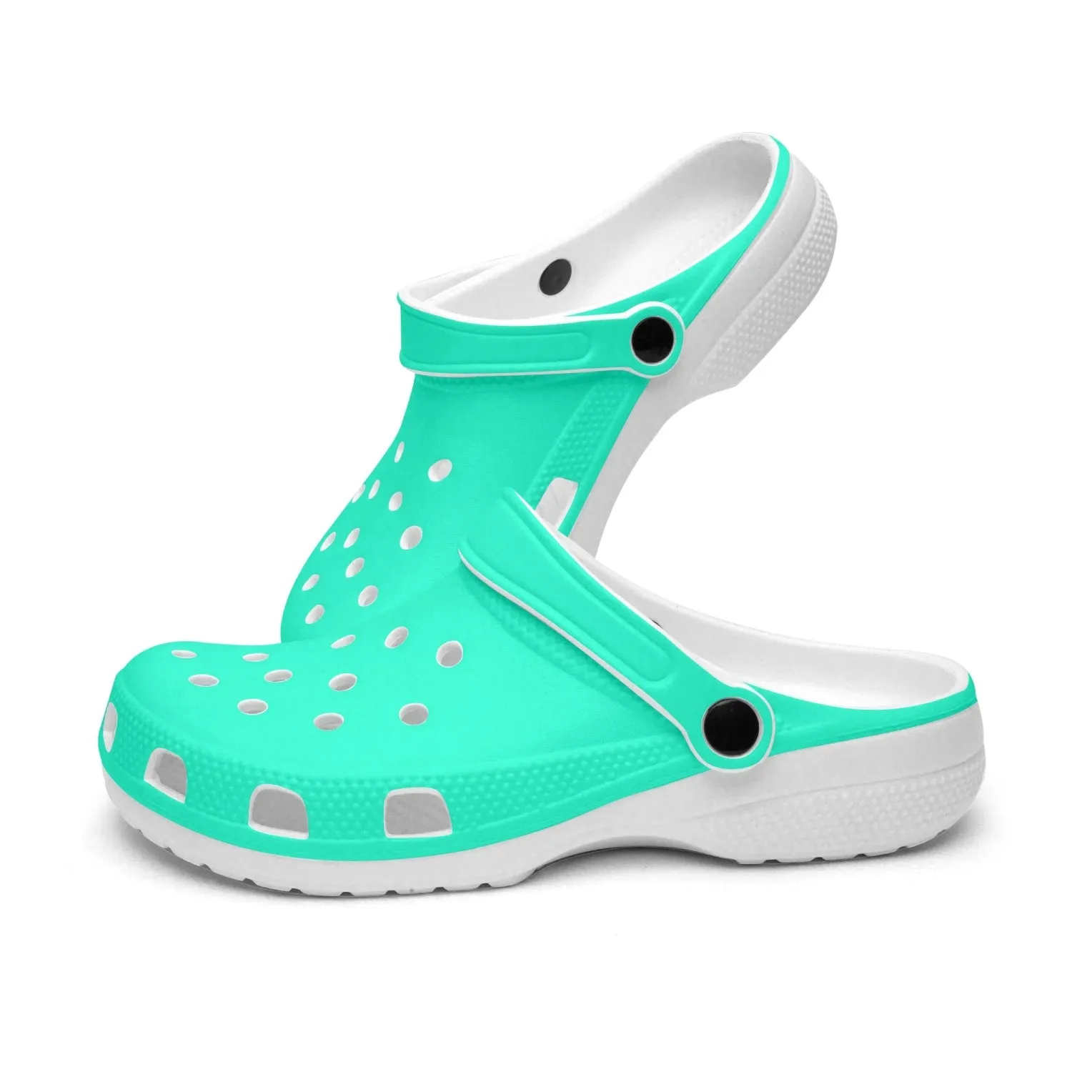 Light Teal Blue Unisex Clogs, Best Solid Blue Color Unisex Classic Lightweight Best Sandals For Men or Women