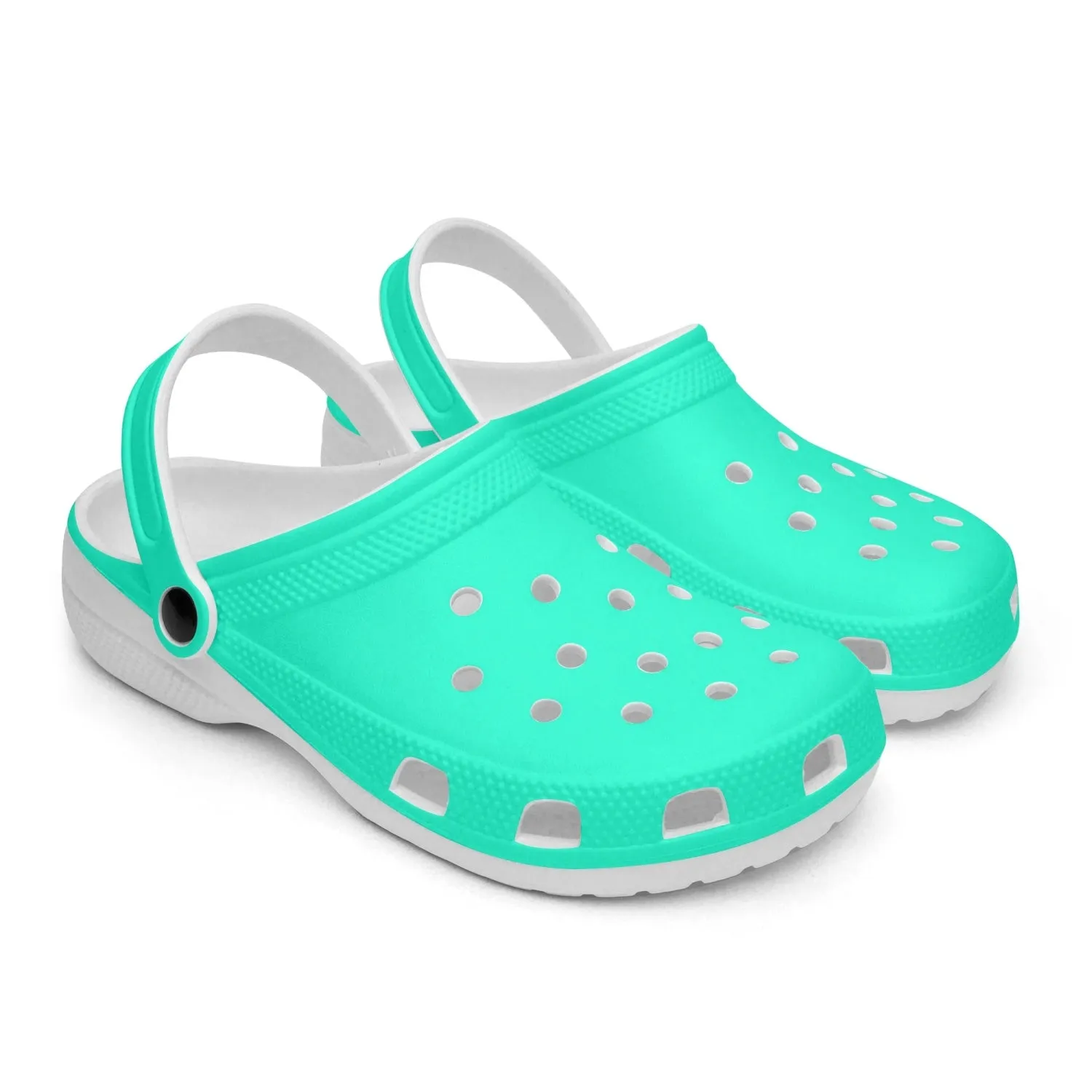 Light Teal Blue Unisex Clogs, Best Solid Blue Color Unisex Classic Lightweight Best Sandals For Men or Women