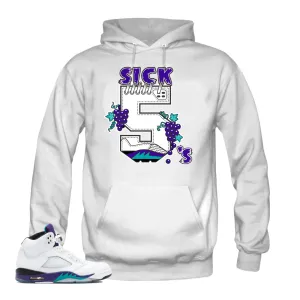 Match Jordan 5 Grape Fresh Prince Sneakers.Sick 5 White Hoodie