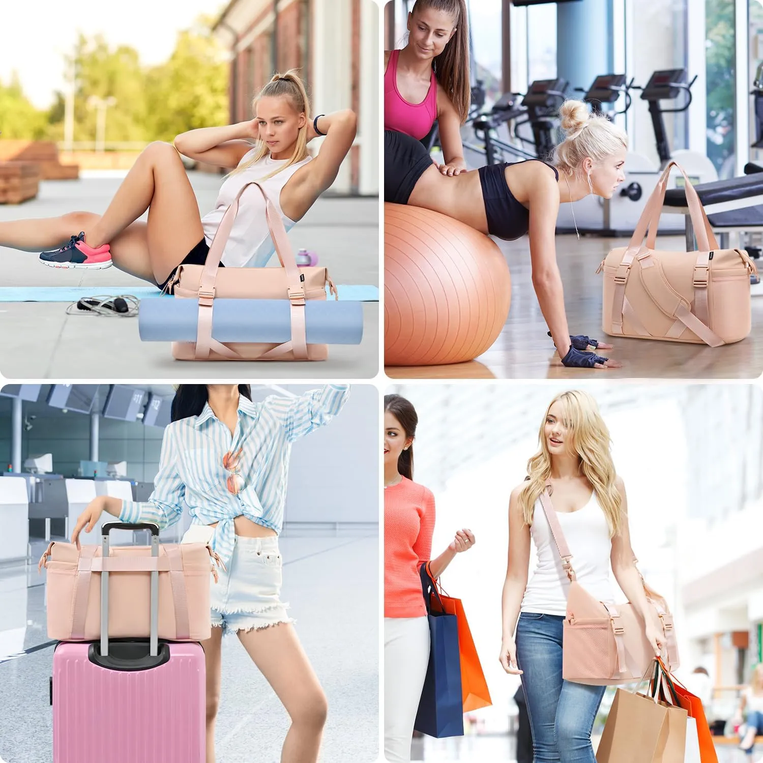 MAXTOP Women's Gym Yoga Duffle Bag with Shoe Pouch,Multi-Purpose Overnight Travel Bag for Gym,Work, Dance, Sports