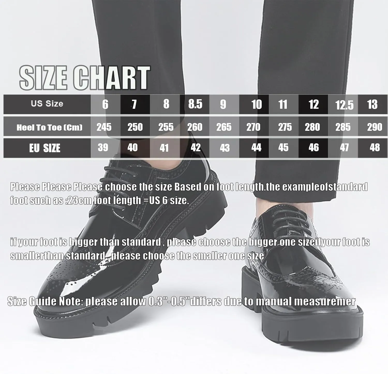 Men Patent Leather Platform Wingtip Oxfords Chunky Heel Round Toe Lug Sole Dress Shoes for Wedding Party