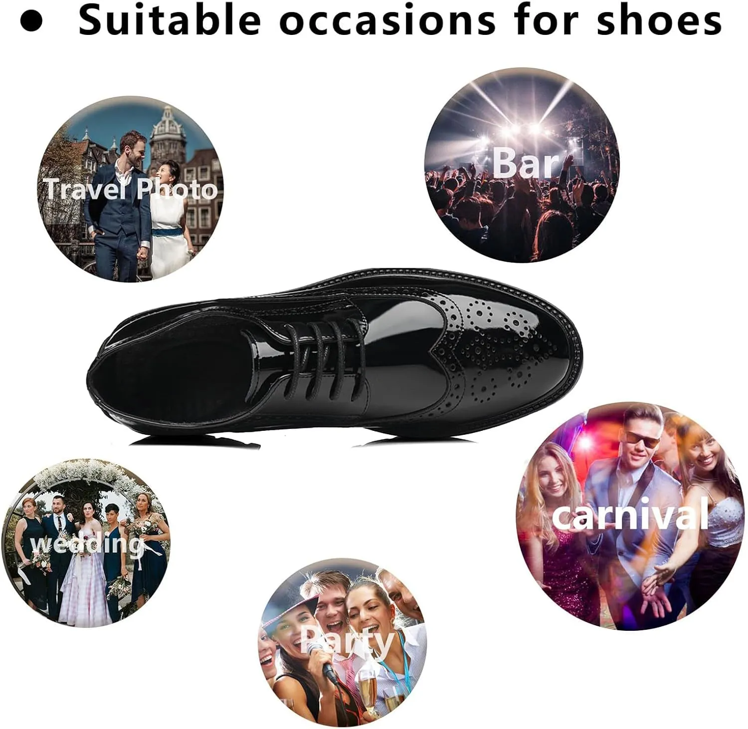Men Patent Leather Platform Wingtip Oxfords Chunky Heel Round Toe Lug Sole Dress Shoes for Wedding Party