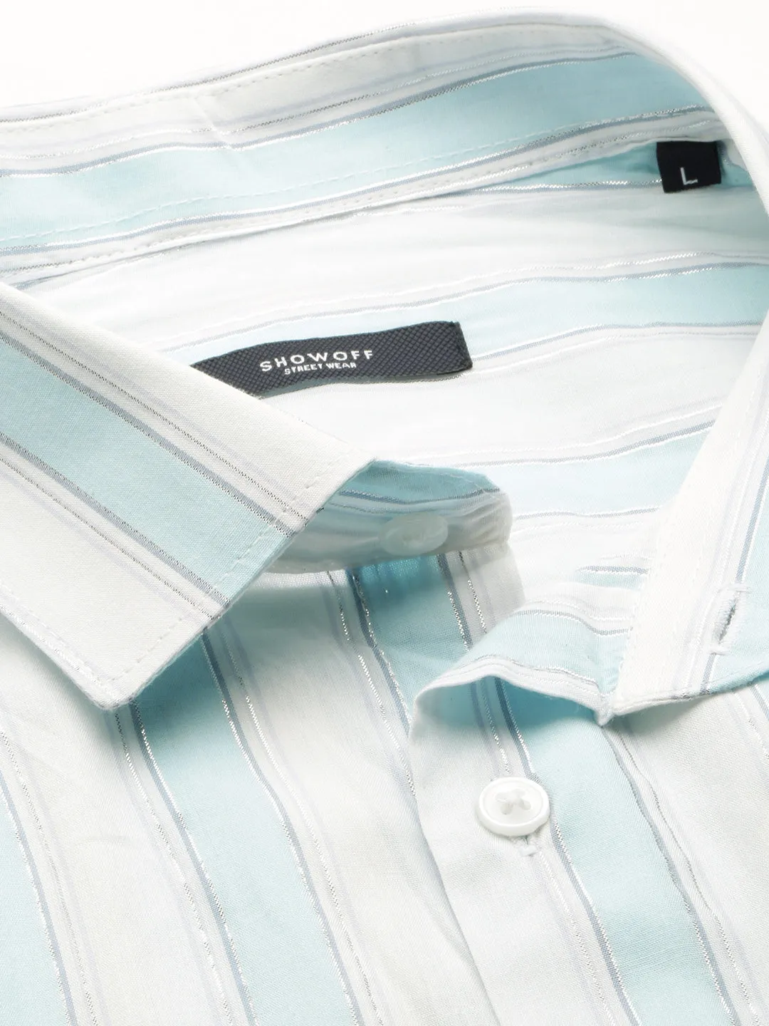 Men White Standard Vertical Striped Oxford Cotton Slim Fit Casual Shirt