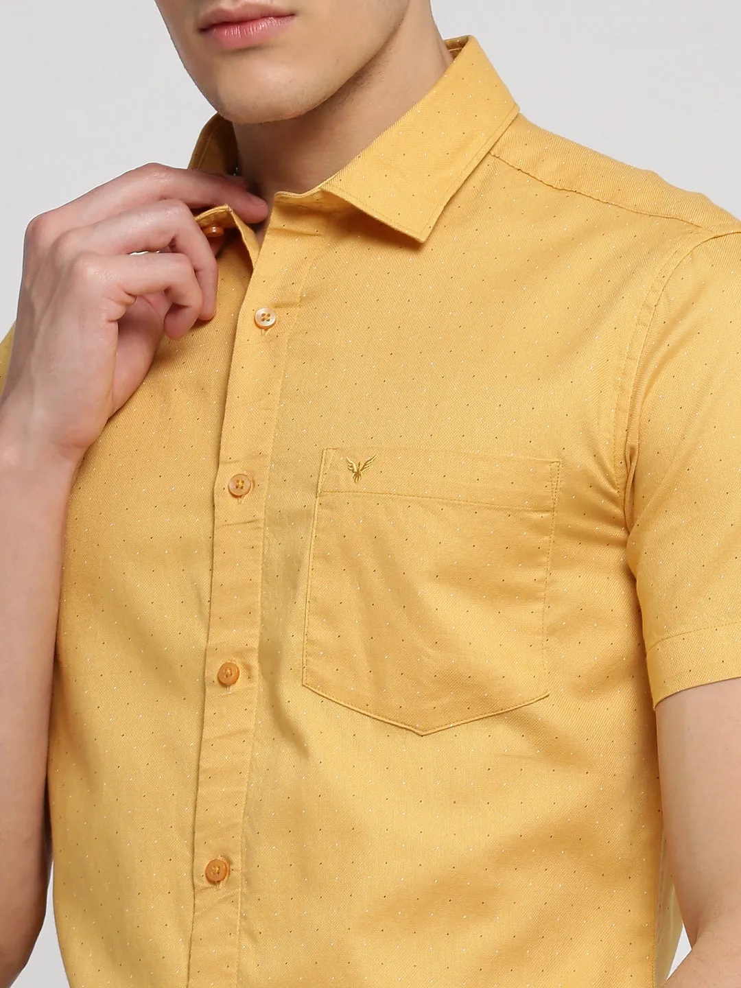 Men Yellow Slim Fit Micro Ditsy Printed Oxford Cotton Casual Shirt