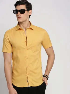 Men Yellow Slim Fit Micro Ditsy Printed Oxford Cotton Casual Shirt