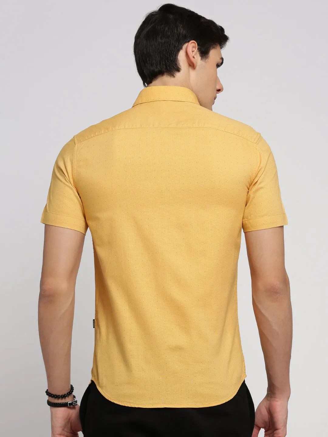 Men Yellow Slim Fit Micro Ditsy Printed Oxford Cotton Casual Shirt
