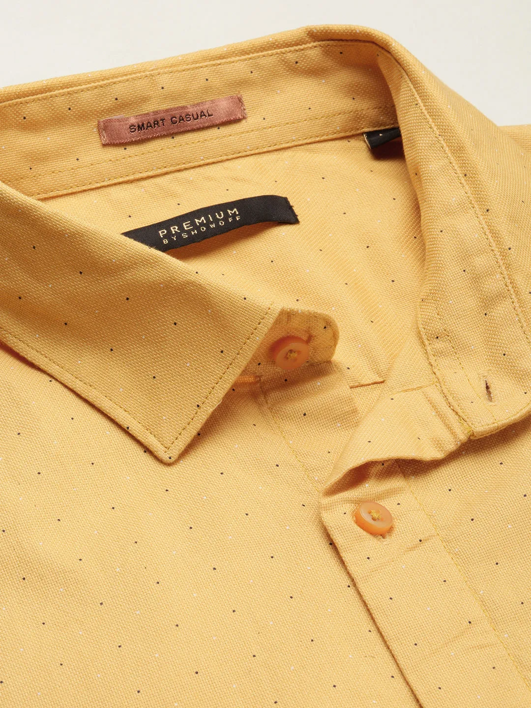 Men Yellow Slim Fit Micro Ditsy Printed Oxford Cotton Casual Shirt