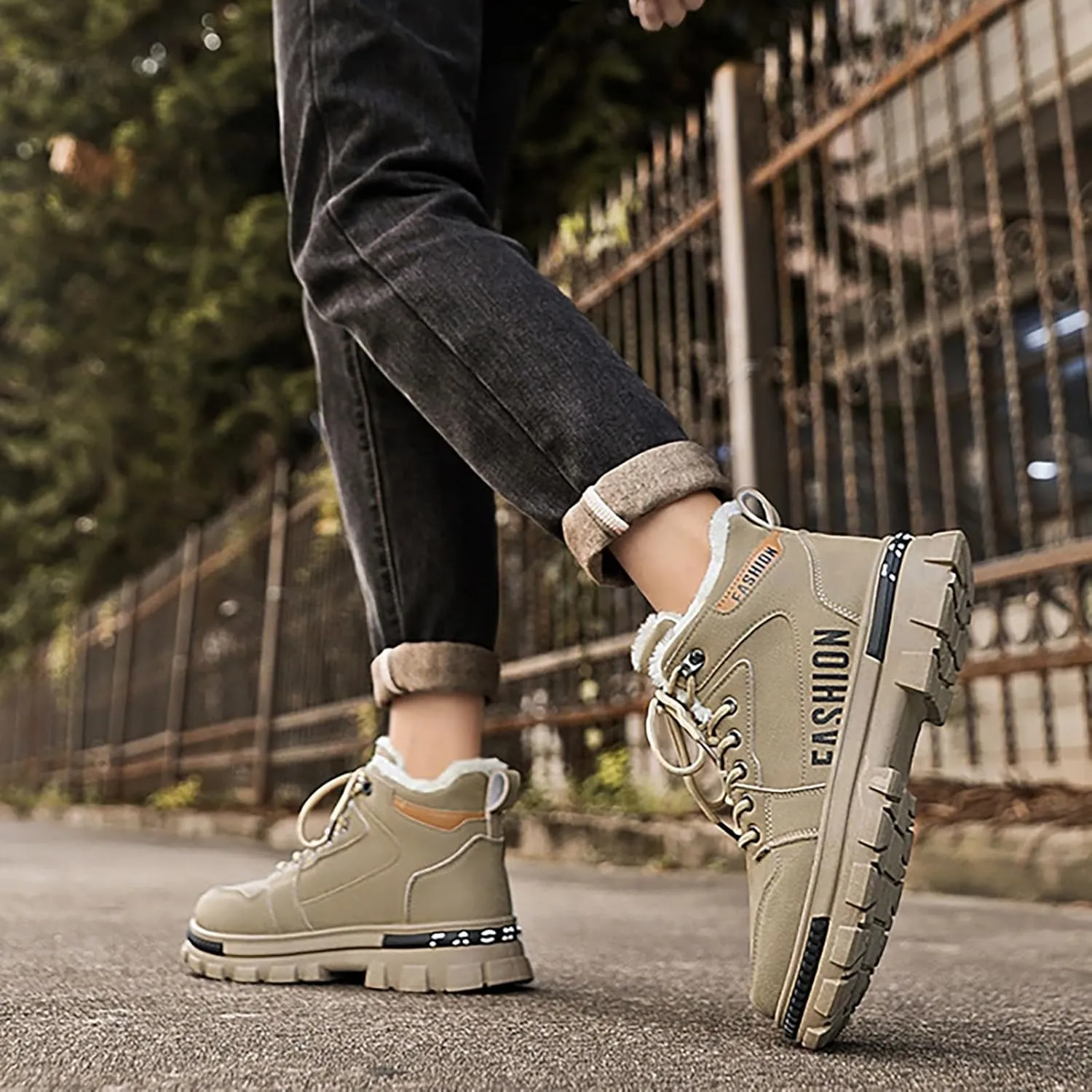 Mens Lightweight Hiking Shoes Shoes Cotton Short Shoes Snow Boots Non-Slip Plush Lined Winter Walking Shoes