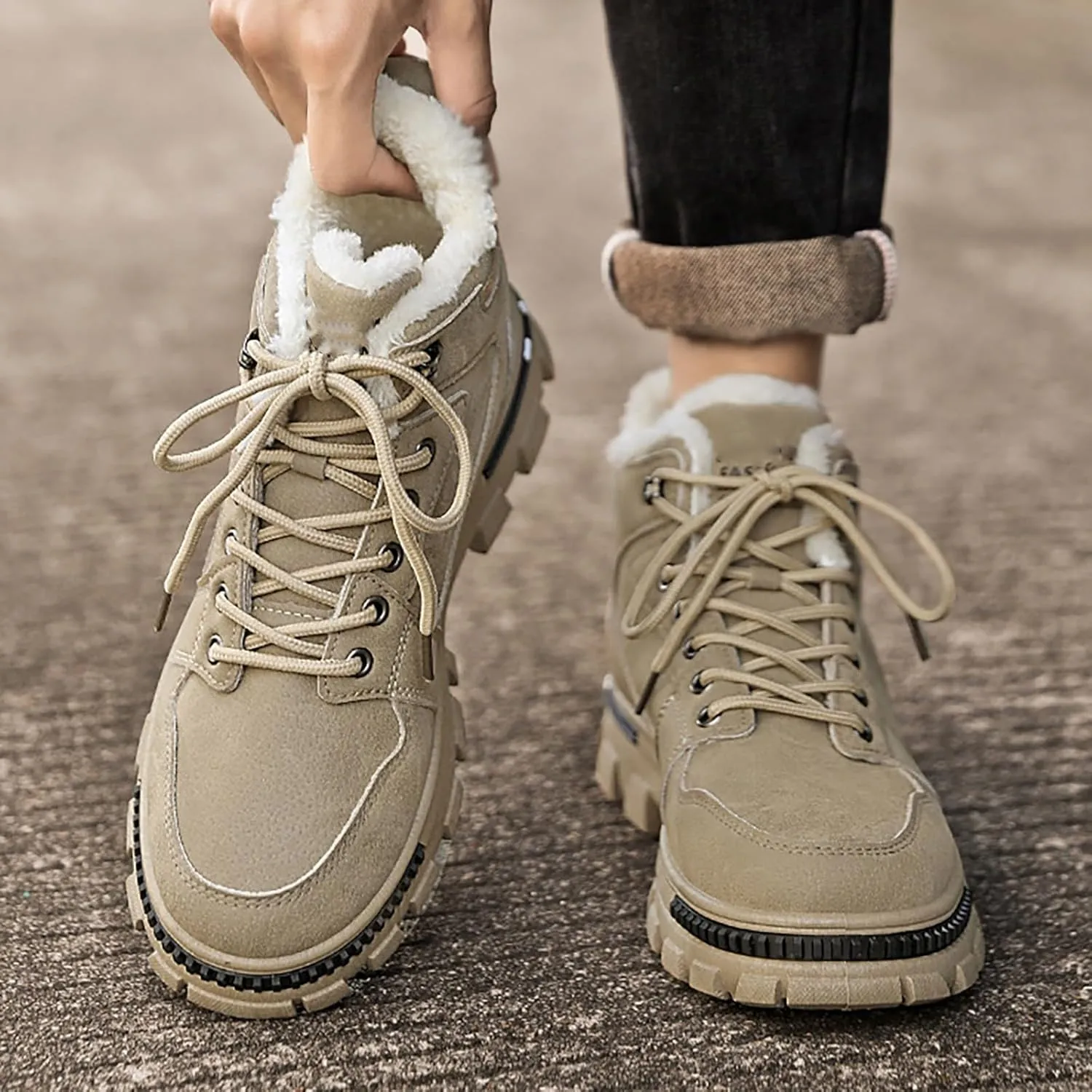 Mens Lightweight Hiking Shoes Shoes Cotton Short Shoes Snow Boots Non-Slip Plush Lined Winter Walking Shoes