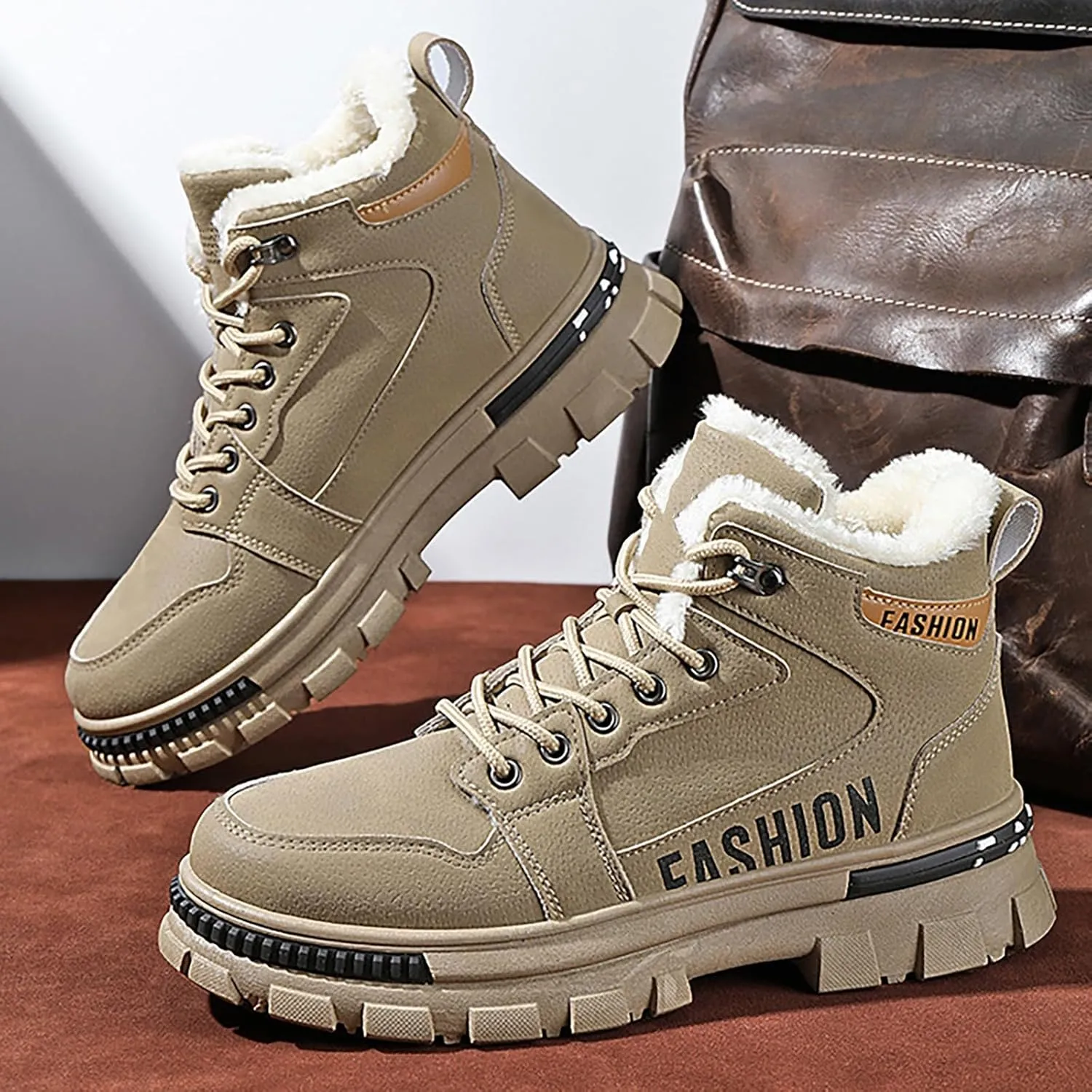 Mens Lightweight Hiking Shoes Shoes Cotton Short Shoes Snow Boots Non-Slip Plush Lined Winter Walking Shoes