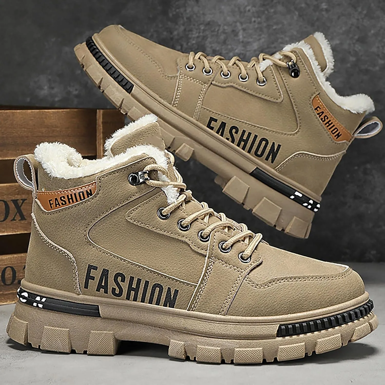 Mens Lightweight Hiking Shoes Shoes Cotton Short Shoes Snow Boots Non-Slip Plush Lined Winter Walking Shoes