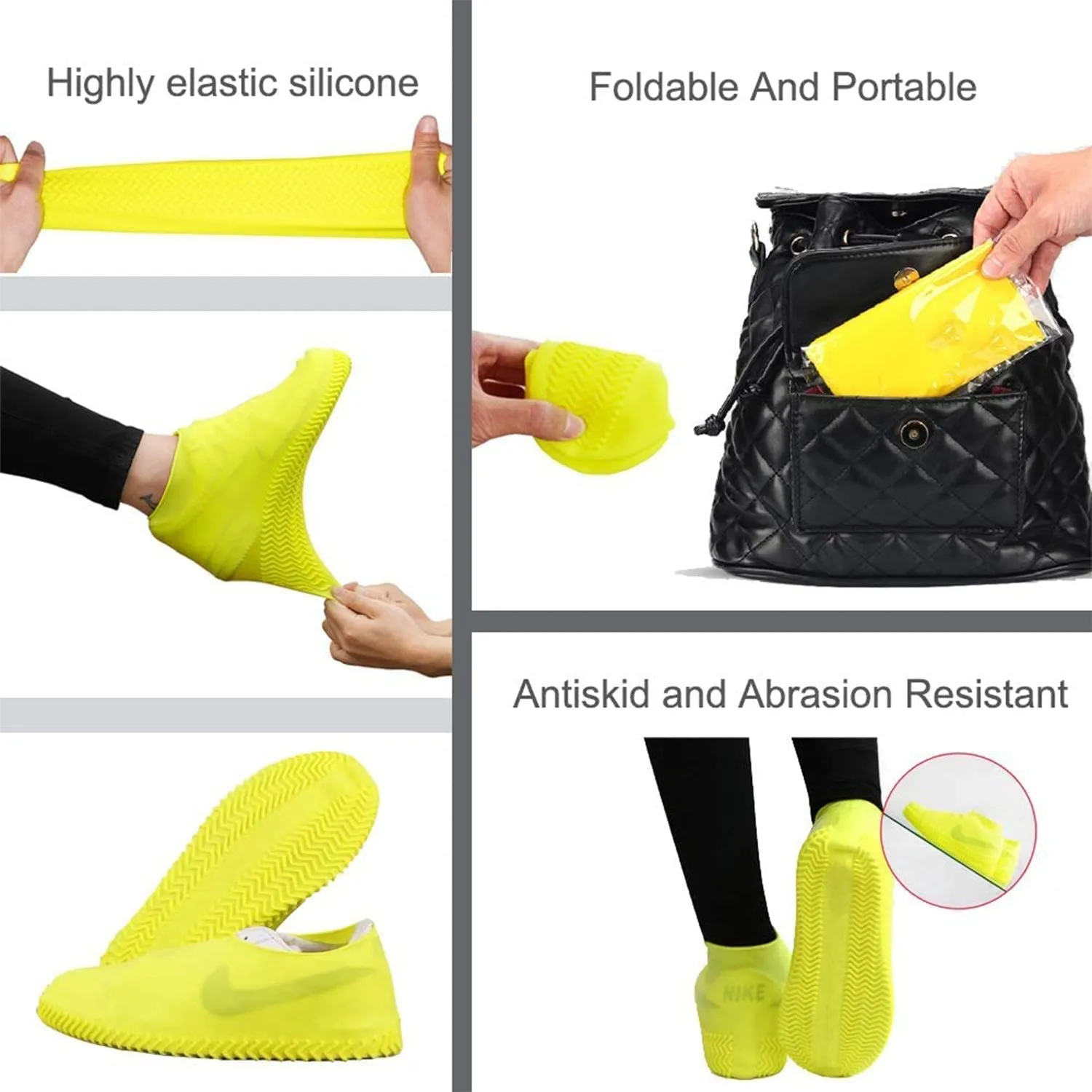 NON-SLIP SILICONE RAIN REUSABLE ANTI SKID WATERPROOF FORDABLE BOOT SHOE COVER (MEDIUM/ Mix Color)