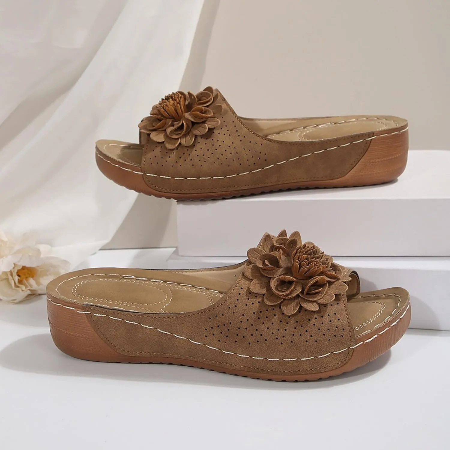 Orthopedic Platform Wedge Sandals for Women Summer Dressy 2025,Flowers Sandal Arch Support Fish Mouth Open Toe Slippers Wedges Platform Shoes