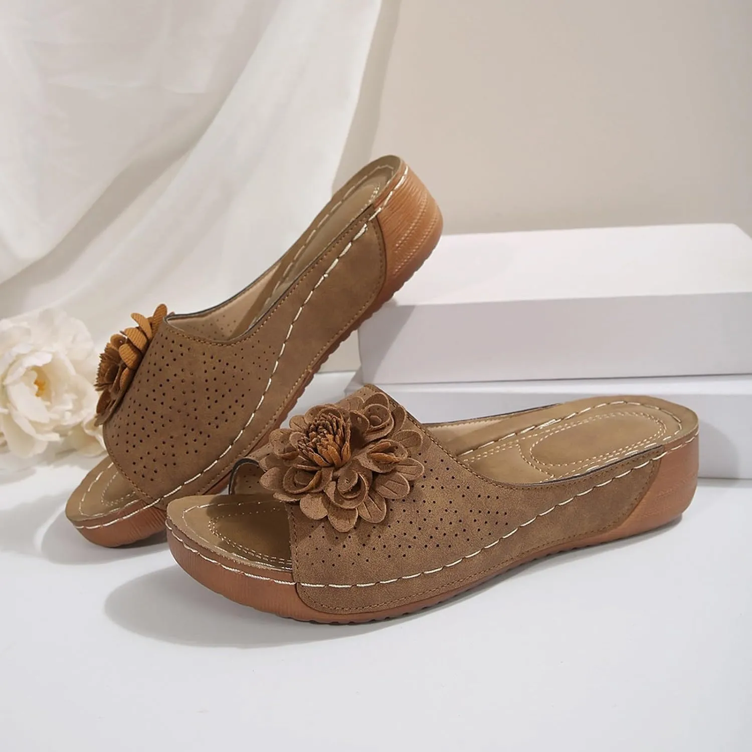 Orthopedic Platform Wedge Sandals for Women Summer Dressy 2025,Flowers Sandal Arch Support Fish Mouth Open Toe Slippers Wedges Platform Shoes