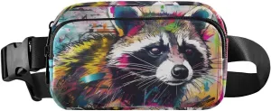 Painting Raccoon Fanny Pack Waist Pack Water Resistant Extendable Buckle Strap Crossbody Purse Travel Pouch for Running Hiking Training 85.31.6 inches