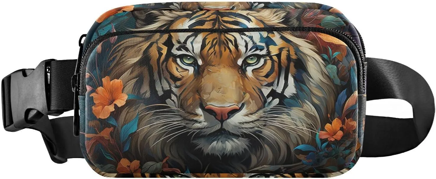 Painting Tiger Face Fanny Pack Waist Pack Water Resistant Extendable Buckle Strap Crossbody Purse Travel Pouch for Running Hiking Training 85.31.6 inches