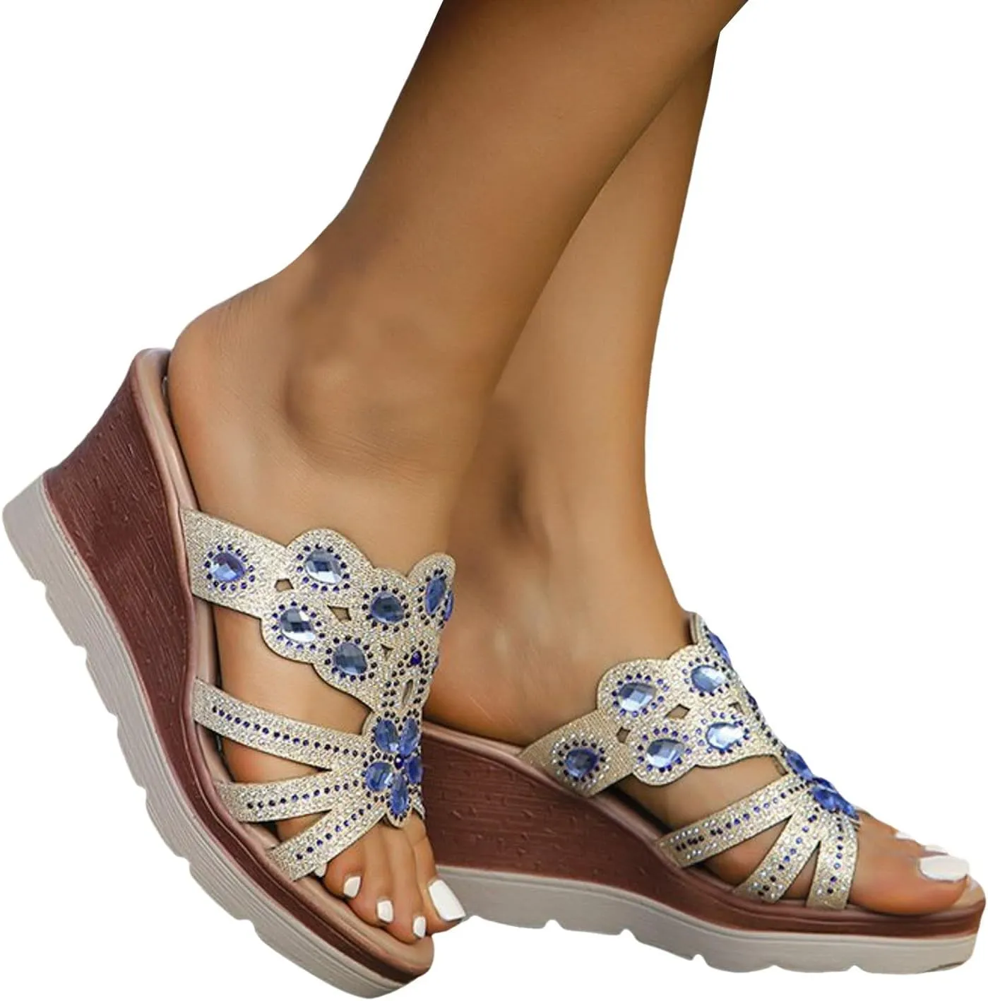 peqiut Women's Sandal Dressy Summer Wedge Orthopedic Sandals for Women Comfortable Outdoor Jeweled Boho Sandals Casual Slides