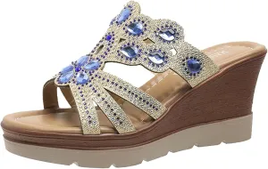 peqiut Women's Sandal Dressy Summer Wedge Orthopedic Sandals for Women Comfortable Outdoor Jeweled Boho Sandals Casual Slides